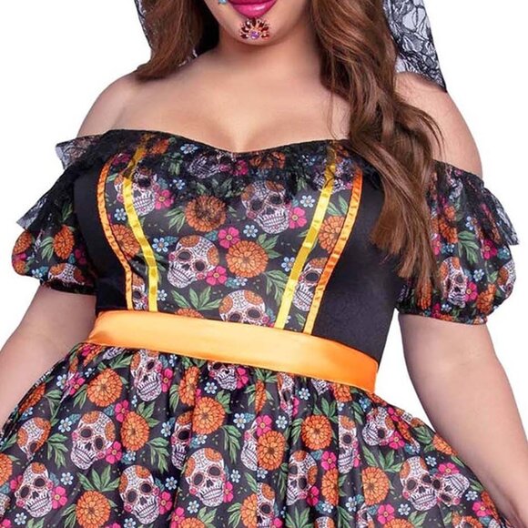 Plus Day of the Dead Sugar Skull Costume Womens 3x 4x Dia de los Muertos Dress - Picture 12 of 12